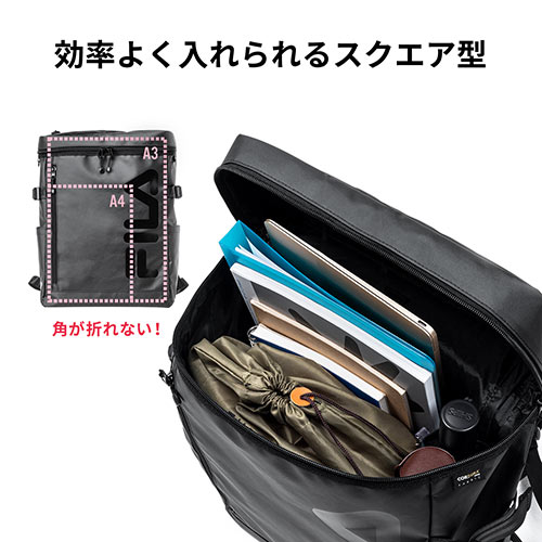 リュック（FILA・大容量24L・黒・メンズ・レディース・スクエア型・バックパック・通学・通勤）