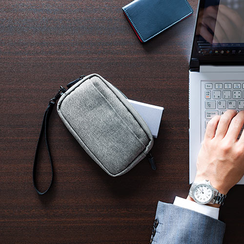 ポーチ（トラベルポーチ・ガジェットポーチ・小物入れ・おしゃれ・大容量・人気・おすすめ・男性・仕切り・収納・便利・持ち運び・ファスナーガード・ストラップ・グレー）BAGIN012GY
