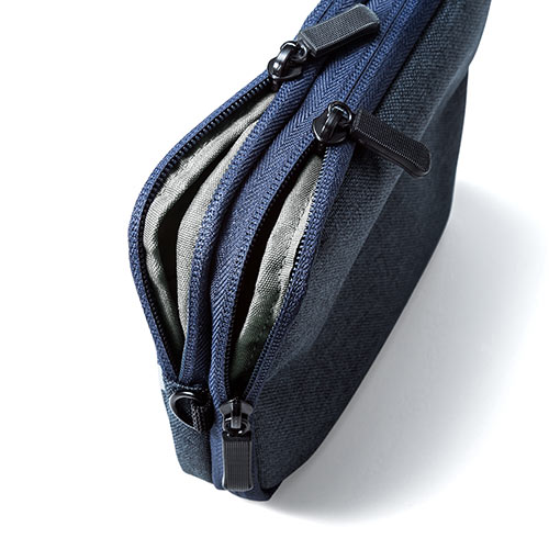 ポーチ（トラベルポーチ・ガジェットポーチ・小物入れ・おしゃれ・大容量・人気・おすすめ・男性・仕切り・収納・便利・持ち運び・ファスナーガード・ストラップ・ネイビー）BAGIN013NV