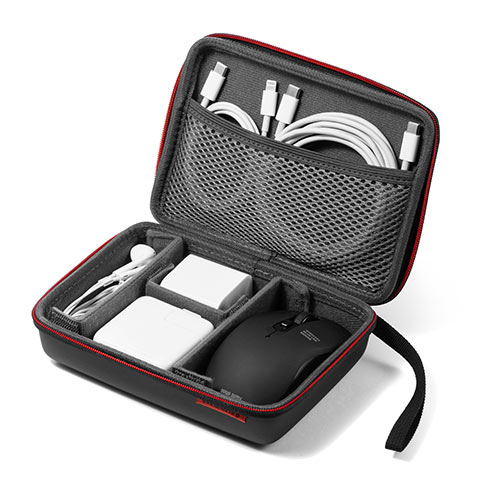 ポーチ（トラベルポーチ・ガジェットポーチ・小物入れ・おしゃれ・大容量・人気・おすすめ・男性・仕切り・収納・便利・持ち運び・黒・セミハード）BAGIN014BK