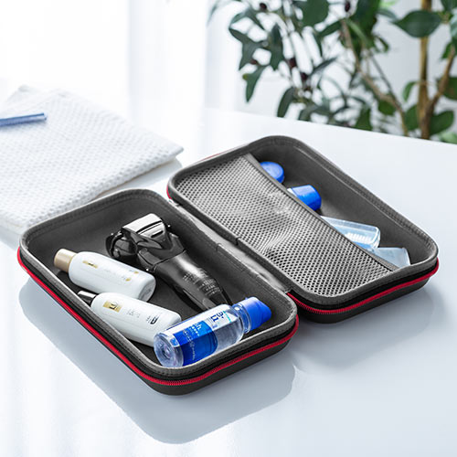 ポーチ（トラベルポーチ・ガジェットポーチ・小物入れ・おしゃれ・大容量・人気・おすすめ・男性・仕切り・収納・便利・持ち運び・黒・セミハード）BAGIN016BK