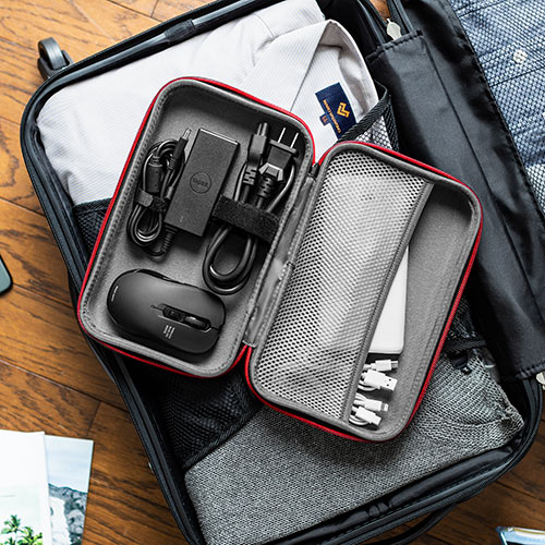 ポーチ（トラベルポーチ・ガジェットポーチ・小物入れ・おしゃれ・大容量・人気・おすすめ・男性・仕切り・収納・便利・持ち運び・黒・セミハード）BAGIN016BK