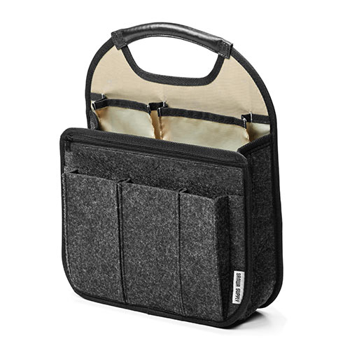 バッグインバッグ（リュック用・フェルト・軽量・縦型・15ポケット・自立可能・A4収納可能・ベージュ/グレー）