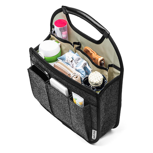 バッグインバッグ（リュック用・フェルト・軽量・縦型・15ポケット・自立可能・A4収納可能・ベージュ/グレー）