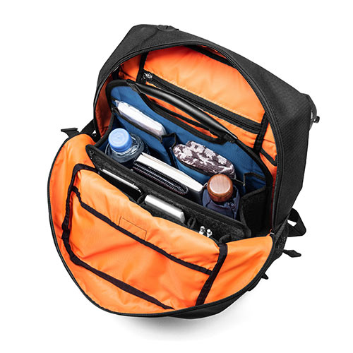 バッグインバッグ（リュック用・フェルト・軽量・縦型・15ポケット・自立可能・A4収納可能・ブルー/グレー）