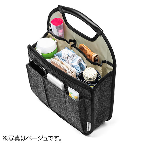 バッグインバッグ（リュック用・フェルト・軽量・縦型・15ポケット・自立可能・A4収納可能・ブルー/グレー）