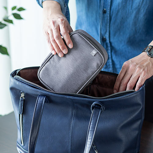 ポーチ（トラベルポーチ・ガジェットポーチ・小物入れ・おしゃれ・大容量・人気・おすすめ・男性・仕切り・収納・便利・持ち運び・ストラップ・グレー）BAGIN018GY