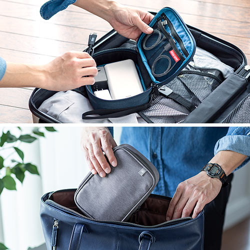 ポーチ（トラベルポーチ・ガジェットポーチ・小物入れ・おしゃれ・大容量・人気・おすすめ・男性・仕切り・収納・便利・持ち運び・ストラップ・グレー）BAGIN018GY