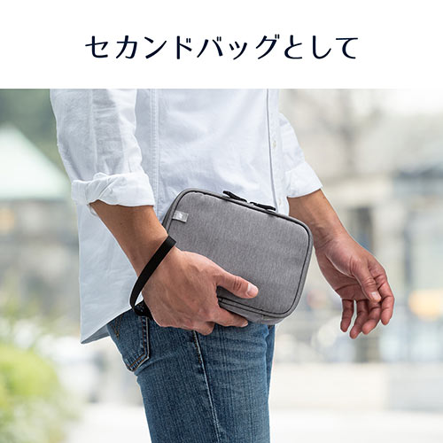 ポーチ（トラベルポーチ・ガジェットポーチ・小物入れ・おしゃれ・大容量・人気・おすすめ・男性・仕切り・収納・便利・持ち運び・ストラップ・グレー）BAGIN018GY