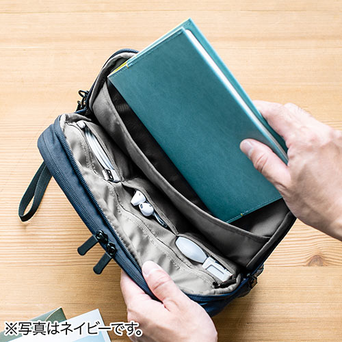 ポーチ（トラベルポーチ・ガジェットポーチ・小物入れ・おしゃれ・大容量・人気・おすすめ・男性・仕切り・収納・便利・持ち運び・2層式・B5サイズ・グレー）BAGIN024GY