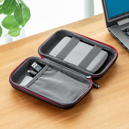 ポーチ（トラベルポーチ・ガジェットポーチ・小物入れ・おしゃれ・大容量・人気・おすすめ・男性・仕切り・収納・便利・持ち運び・セミハード・フルオープンファスナー・ストラップ・黒）BAGIN027BK