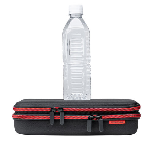 セミハードトラベルポーチ（ダブルルーム・ガジェット収納ケース・ダブルファスナー・出張・旅行・メッシュ・ポケット・ブラック）