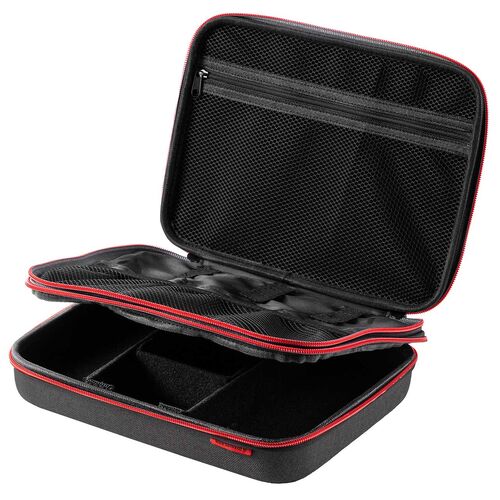 セミハードトラベルポーチ（ダブルルーム・ガジェット収納ケース・ダブルファスナー・出張・旅行・メッシュ・ポケット・ブラック）