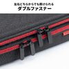 セミハードトラベルポーチ（ダブルルーム・ガジェット収納ケース・ダブルファスナー・出張・旅行・メッシュ・ポケット・ブラック）