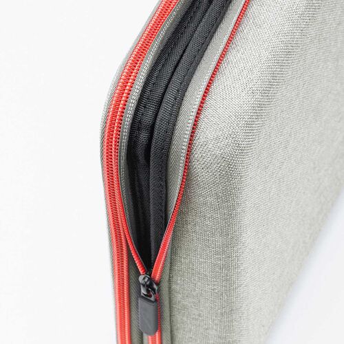 セミハードトラベルポーチ（ダブルルーム・ガジェット収納ケース・ダブルファスナー・出張・旅行・メッシュ・ポケット・グレー）