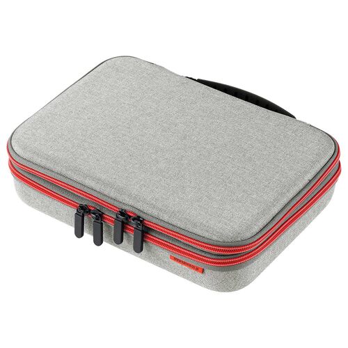 セミハードトラベルポーチ（ダブルルーム・ガジェット収納ケース・ダブルファスナー・出張・旅行・メッシュ・ポケット・グレー）