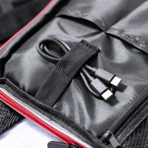 セミハードトラベルポーチ（ダブルルーム・ガジェット収納ケース・ダブルファスナー・出張・旅行・メッシュ・ポケット・グレー）