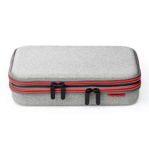 セミハードトラベルポーチ（ダブルルーム・ガジェット収納ケース・ダブルファスナー・出張・旅行・メッシュ・ポケット・グレー）