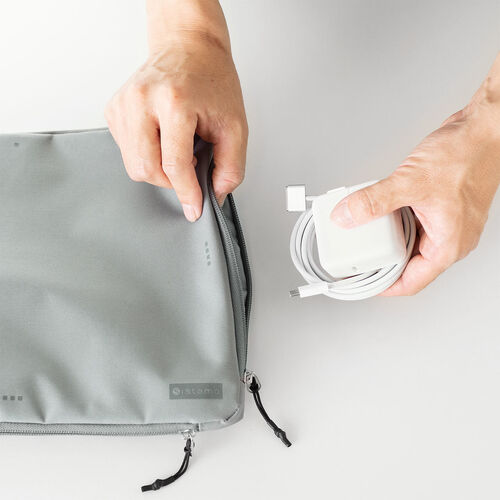 ポーチ（トラベルポーチ・ガジェットポーチ・小物入れ・おしゃれ・大容量・人気・おすすめ・男性・仕切り・収納・便利・持ち運び・4方向収納・A4サイズ・グレー）BAGIN031GY