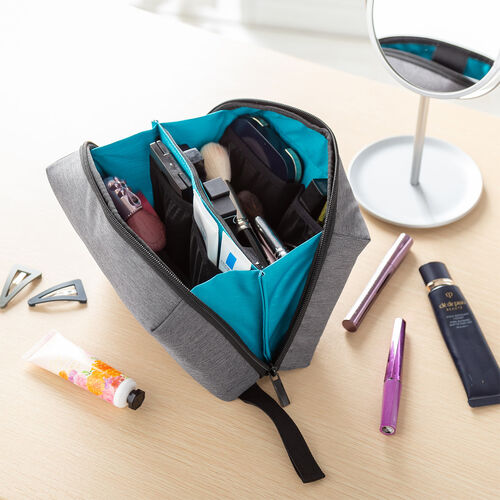 ポーチ（トラベルポーチ・ガジェットポーチ・小物入れ・おしゃれ・大容量・人気・おすすめ・男性・仕切り・収納・便利・持ち運び・ジャバラ式・ダブルルーム・自立式・Nintendo Switch・グレー）