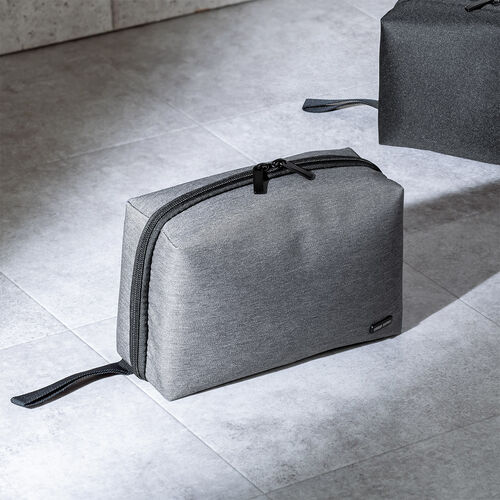 ポーチ（トラベルポーチ・ガジェットポーチ・小物入れ・おしゃれ・大容量・人気・おすすめ・男性・仕切り・収納・便利・持ち運び・ジャバラ式・ダブルルーム・自立式・Nintendo Switch・グレー）