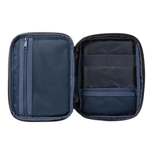 ポーチ（トラベルポーチ・ガジェットポーチ・小物入れ・おしゃれ・大容量・人気・おすすめ・男性・仕切り・収納・便利・持ち運び・フルオープン・薄型・ゴムバンド・黒）BAGIN035BK