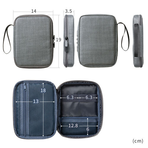 ポーチ（トラベルポーチ・ガジェットポーチ・小物入れ・おしゃれ・大容量・人気・おすすめ・男性・仕切り・収納・便利・持ち運び・フルオープン・薄型・ゴムバンド・黒）BAGIN035BK