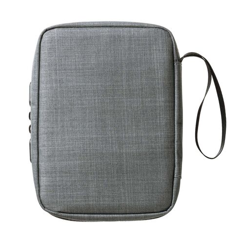 ポーチ（トラベルポーチ・ガジェットポーチ・小物入れ・おしゃれ・大容量・人気・おすすめ・男性・仕切り・収納・便利・持ち運び・フルオープン・薄型・ゴムバンド・グレー）BAGIN035GY