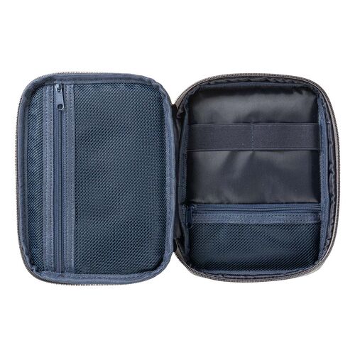 ポーチ（トラベルポーチ・ガジェットポーチ・小物入れ・おしゃれ・大容量・人気・おすすめ・男性・仕切り・収納・便利・持ち運び・フルオープン・薄型・ゴムバンド・グレー）BAGIN035GY