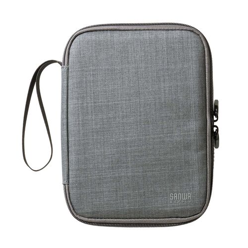 ポーチ（トラベルポーチ・ガジェットポーチ・小物入れ・おしゃれ・大容量・人気・おすすめ・男性・仕切り・収納・便利・持ち運び・フルオープン・薄型・ゴムバンド・グレー）BAGIN035GY