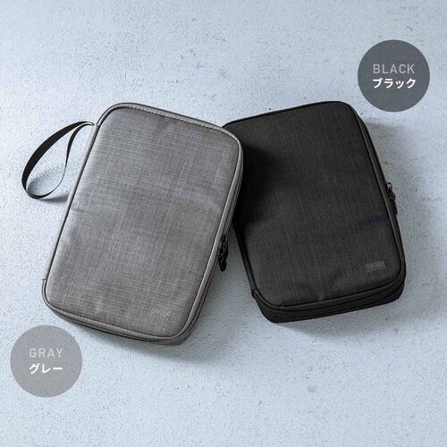 ポーチ（トラベルポーチ・ガジェットポーチ・小物入れ・おしゃれ・大容量・人気・おすすめ・男性・仕切り・収納・便利・持ち運び・フルオープン・薄型・ゴムバンド固定・黒）BAGIN036BK