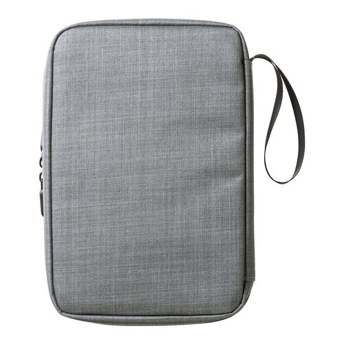 ポーチ（トラベルポーチ・ガジェットポーチ・小物入れ・おしゃれ・大容量・人気・おすすめ・男性・仕切り・収納・便利・持ち運び・フルオープン・薄型・ゴムバンド固定・グレー）BAGIN036GY