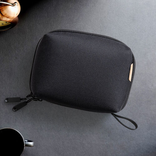 ガジェットポーチ（トラベルポーチ・旅行・出張・収納ポーチ・撥水生地・ダブルファスナー・自立・ブラック）