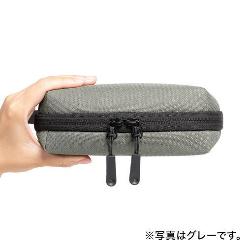 ガジェットポーチ（トラベルポーチ・旅行・出張・収納ポーチ・撥水生地・ダブルファスナー・自立・ブラック）