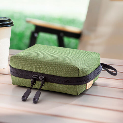 ガジェットポーチ（トラベルポーチ・旅行・出張・収納ポーチ・撥水生地・ダブルファスナー・自立・カーキ）