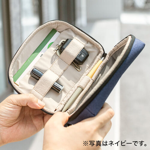 ガジェットポーチ（トラベルポーチ・旅行・出張・収納ポーチ・撥水生地・ダブルファスナー・自立・カーキ）