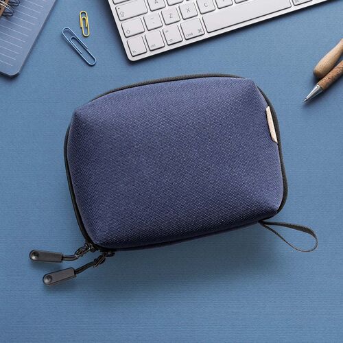 ガジェットポーチ（トラベルポーチ・旅行・出張・収納ポーチ・撥水生地・ダブルファスナー・自立・ネイビー）