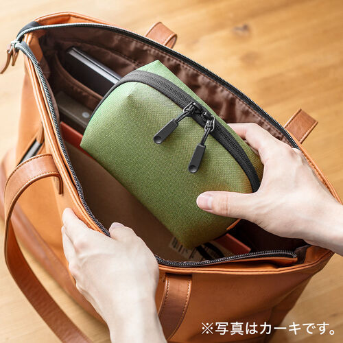 ガジェットポーチ（トラベルポーチ・旅行・出張・収納ポーチ・撥水生地・ダブルファスナー・自立・ネイビー）