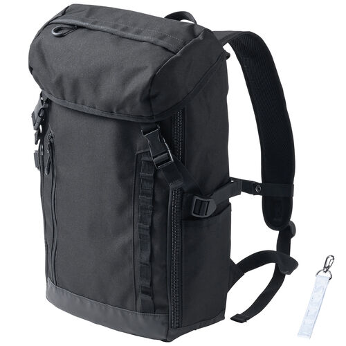 リュック（フラップ付き・ロゴレス・15.3インチ・PC収納・通学・通勤・カジュアル・多機能・メンズ・ビジネス・バックパック・大容量・24L・A4収納・ブラック）