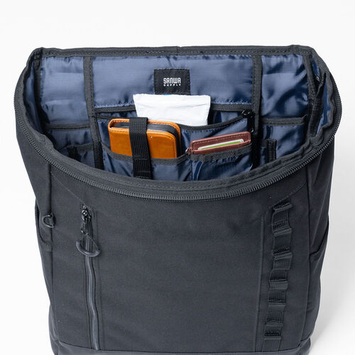 リュック（スクエア・ロゴレス・16インチ・PC収納・通学・通勤・カジュアル・多機能・メンズ・ビジネス・ボックスパック・バックパック・大容量・26L・A4収納・ブラック）