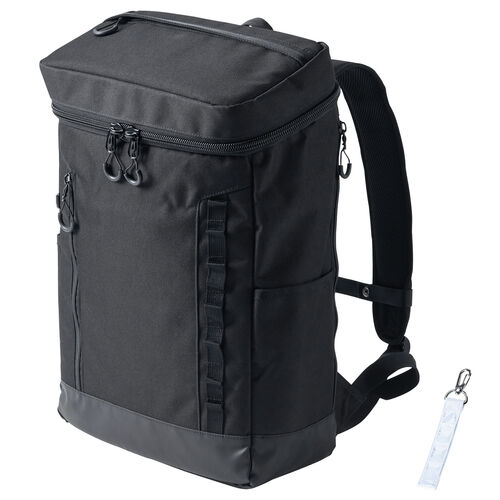 リュック（スクエア・ロゴレス・16インチ・PC収納・通学・通勤・カジュアル・多機能・メンズ・ビジネス・ボックスパック・バックパック・大容量・26L・A4収納・ブラック）