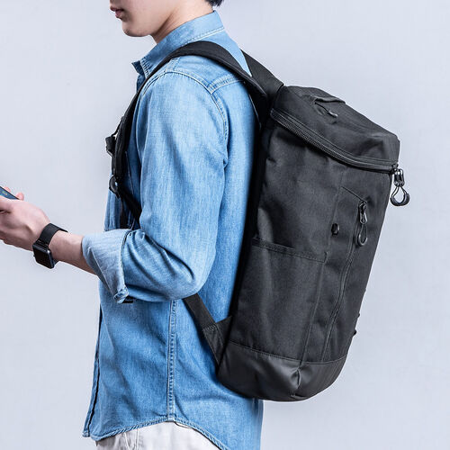 リュック（スクエア・ロゴレス・16インチ・PC収納・通学・通勤・カジュアル・多機能・メンズ・ビジネス・ボックスパック・バックパック・大容量・26L・A4収納・ブラック）