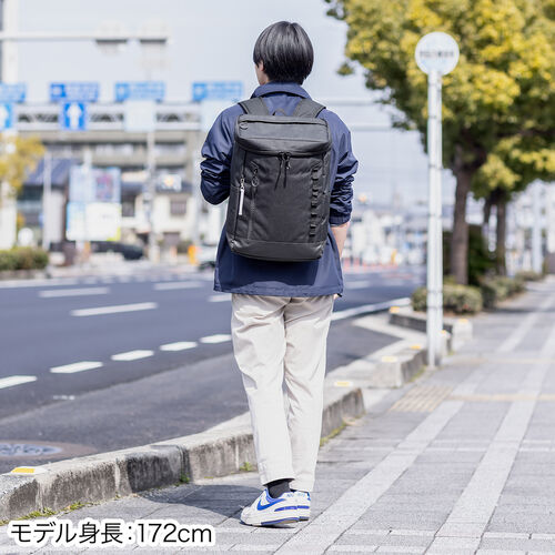 リュック（スクエア・ロゴレス・16インチ・PC収納・通学・通勤・カジュアル・多機能・メンズ・ビジネス・ボックスパック・バックパック・大容量・26L・A4収納・ブラック）