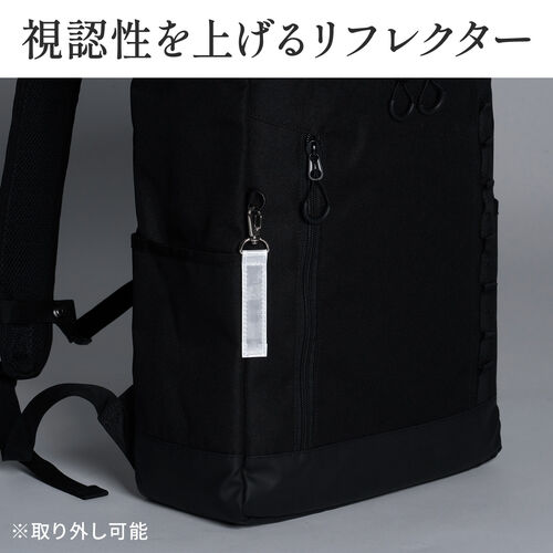 リュック（スクエア・ロゴレス・16インチ・PC収納・通学・通勤・カジュアル・多機能・メンズ・ビジネス・ボックスパック・バックパック・大容量・26L・A4収納・ブラック）