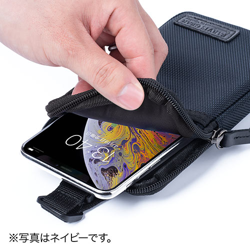 リュックベルト用スマホポーチ（ベルト取付・3通り設置可能・ブラック）