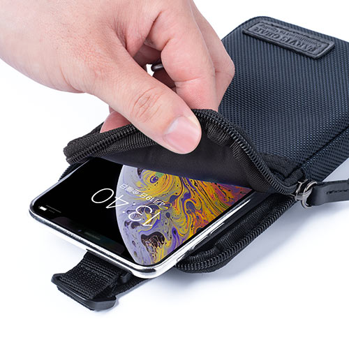 リュックベルト用スマホポーチ（ベルト取付・3通り設置可能・ネイビー）