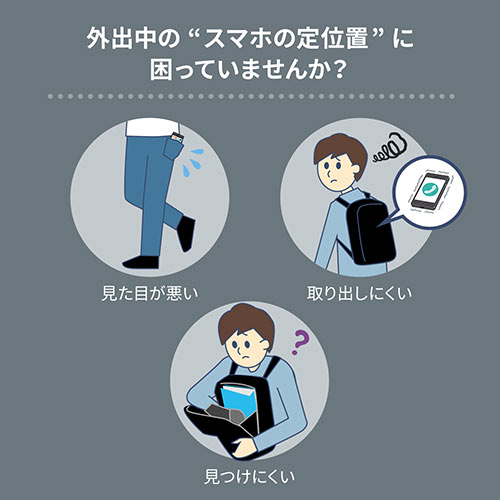 リュックベルト用スマホポーチ（ベルト取付・3通り設置可能・ネイビー）