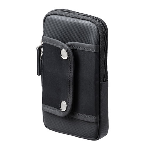 スマホポーチ（リュックベルト用・ショルダーベルト取付・6.5インチ対応・スマホケース・シングル・耐水生地・ブラック）