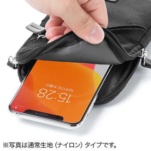 スマホポーチ（リュックベルト用・ショルダーベルト取付・6.5インチ対応・スマホケース・シングル・耐水生地・ブラック）