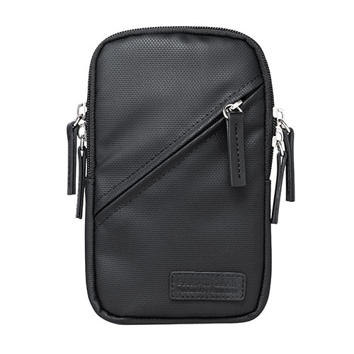 スマホポーチ（リュックベルト用・ショルダーベルト取付・6.5インチ対応・スマホケース・ダブル・耐水生地・ブラック）